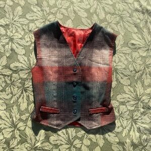 Unique vintage orange and green plaid vest!